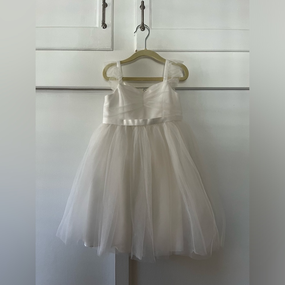 Ruffle Sleeve Pinch Front Tulle Flower Girl Dress